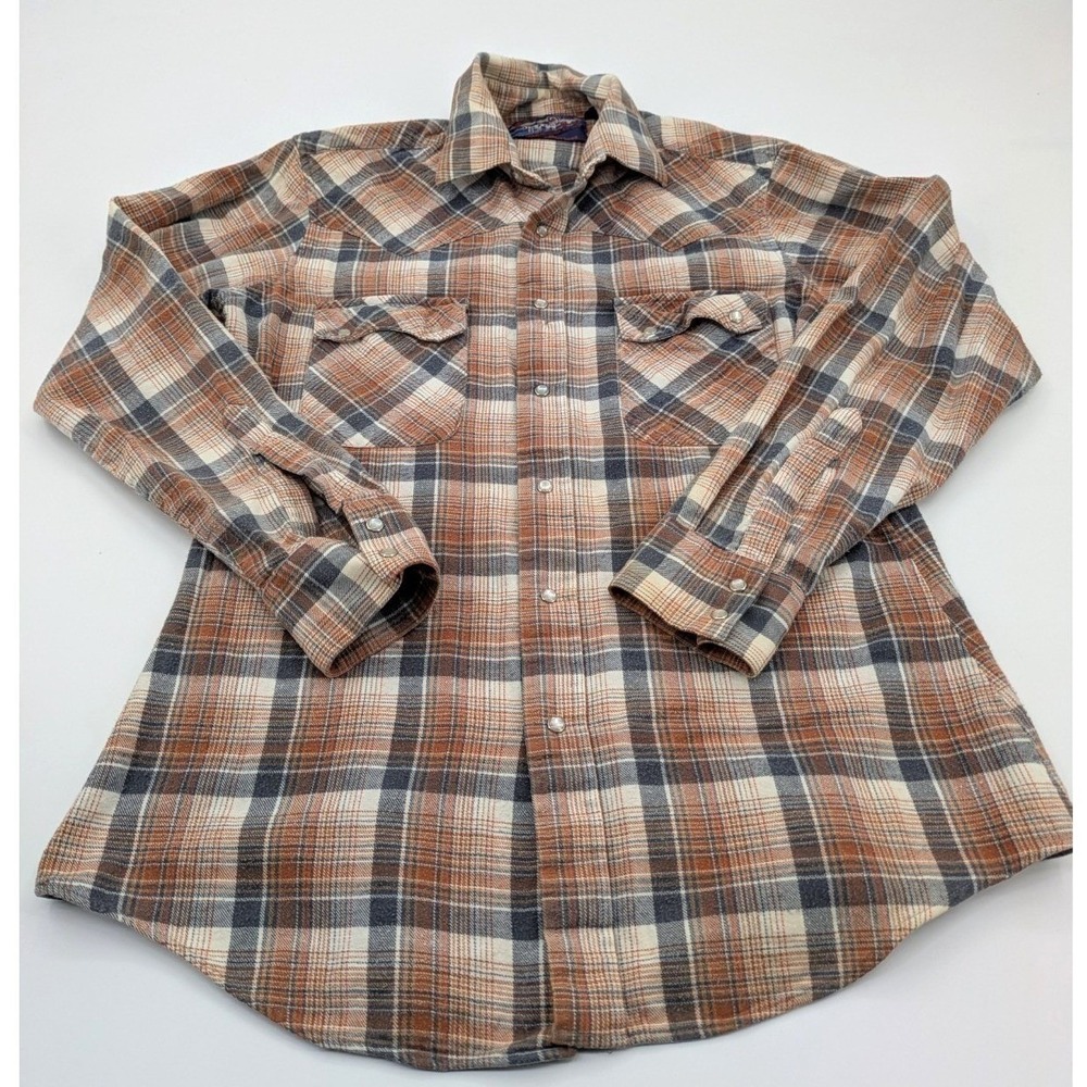 Vintage 1970s Gap Fashion Pioneers Plaid Western Snap Shirt 100% Cotton Medium - Picture 2 of 7